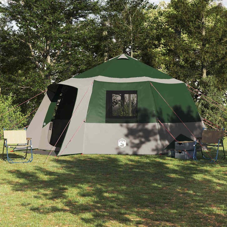 vidaXL Cabin Tent 12-Person met dak Groen en Grijs 500 x 500, Caravans en Kamperen, Tenten, Nieuw, Verzenden