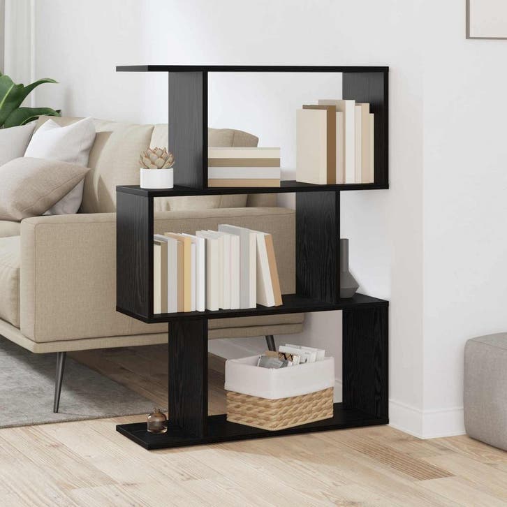 vidaXL Boekenkast 3-laags 70 x 24 x 97 cm Bewerkt hout Zwart, Huis en Inrichting, Kasten | Boekenkasten, Nieuw, Verzenden