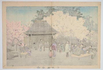 KIYOCHIKA. Pruimenboomgaard bij Kameido. Ksen-ga, Antiek en Kunst