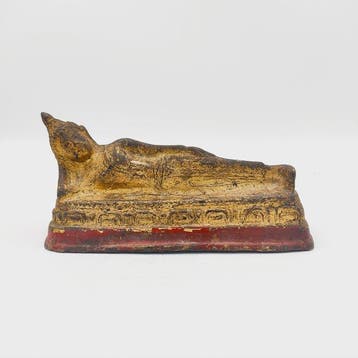 Oud-Indochinese Verguld brons Liegende Boeddha Reis-Talisman