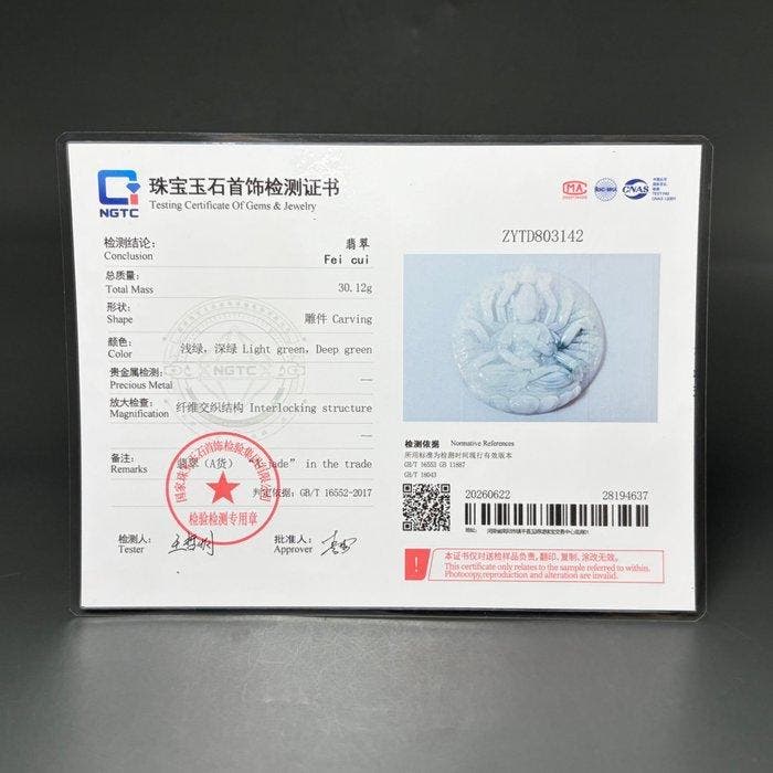 Gecertificeerde jadeiet (A-jade) Jade Guanyin-hanger -, Verzamelen, Mineralen en Fossielen
