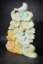 Sculpture artisanale en amazonite – fleur et oiseau –