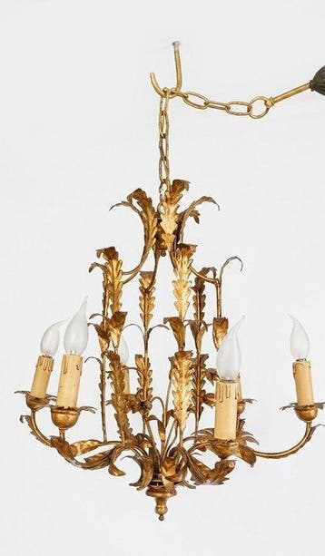 Kroonluchter - Metaal, Verguld - Gouden hanglamp met 6