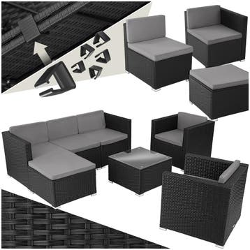 Wicker loungeset Lignano met 2 fauteuils - zwart, Verzenden