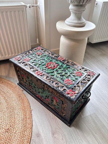 Cercueil - Coffret à documents indien ancien, sculpture sur