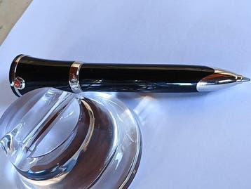 Cartier - Penna a sfera con orologio lacca nera con supporto