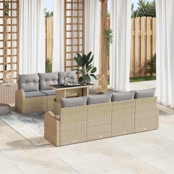 vidaXL Tuinbank Set 8 st Beige Poly Riet, Verzenden