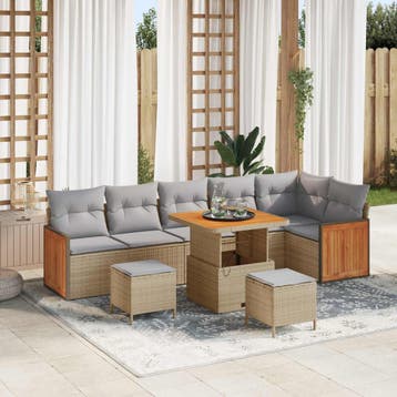 vidaXL Tuinbank Set met kussen 9 pcs Beige en Lichtgrijs, Verzenden