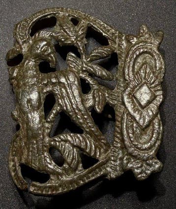 Post-médiéval Bronze, boucle de ceinture ajourée, avec une