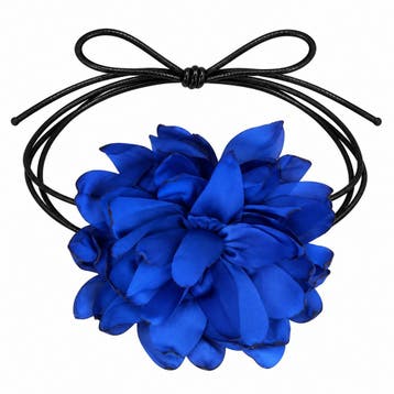 Haarband met Gekrulde Bloem - Veter Striklint - Blauw
