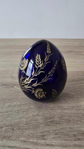 Œuf Fabergé - Verre - Bleu cobalt doré à la main