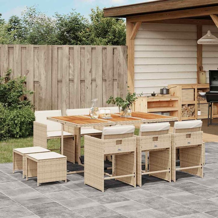 vidaXL 11-delige Tuinset met kussens poly rattan beige, Tuin en Terras, Tuinsets en Loungesets, Tuinset, Nieuw, Verzenden