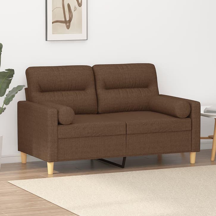 vidaXL Tweezitsbank met sierkussens 120 cm stof bruin, Huis en Inrichting, Zetels | Zetels, Nieuw, Verzenden