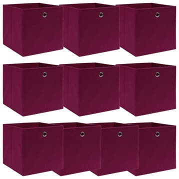 vidaXL Opbergboxen 10 st 32x32x32 cm stof donkerrood, Verzenden