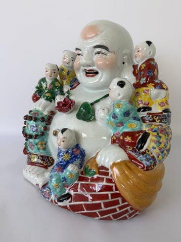 Statue en porcelaine Famille Rose vibrante représentant, Antiek en Kunst