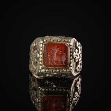 Ottomaanse Rijk Zilver Ring met carneool intaglio van een