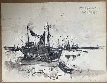 Yves Ganne (1931-2019) - Paysage Marin - Bateaux echoués à