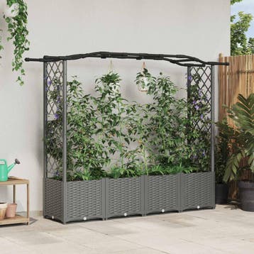 vidaXL Verhoogd Bed met Trellis en Dak Lichtgrijs 204 x 40 x, Verzenden, Nieuw