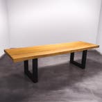 Boomstamtafel, Eettafel 300x90 massief hardhout, metaalpoot, Huis en Inrichting, Tafels | Eettafels, Robuust Modern, 50 tot 100 cm