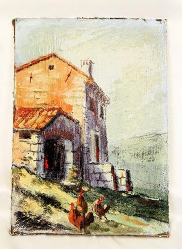 Scuola veneta (XX) - Cascinale di campagna con galline