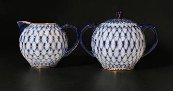 Lomonosov - Suiker en roomstel (2) - Cobalt Net - Porselein
