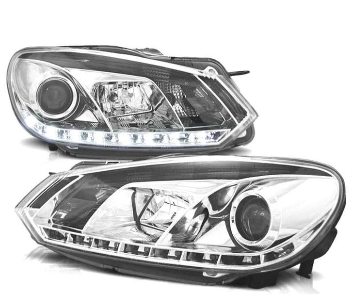 Phares Avec Drl Pour Volkswagen Vw Golf 6 VI 08+ Fond Chromé, Auto-onderdelen, Verlichting, Verzenden