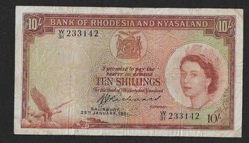 Rhodésie et Nyassaland. - 10 Shillings - 1961 - Pick 20b, Timbres & Monnaies, Billets de banque | Europe | Billets non-euro