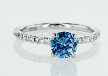 Ring - 14 karaat Witgoud - 1.25ct. tw. Blauw Diamant