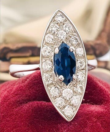 Bague - 18 carats Or blanc Saphir - Diamant, Bijoux, Sacs & Beauté
