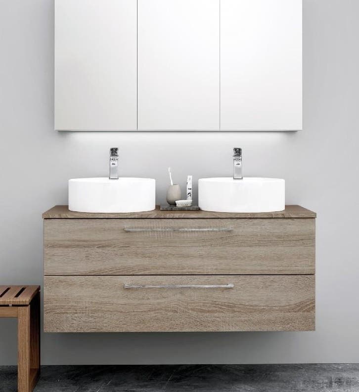 GENIOUS / GREY OAK Badmeubel Met Waskom 120 Cm ( Onderkast +, Huis en Inrichting, Badkamer | Badkamermeubels, Ophalen of Verzenden