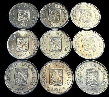Finlande. 100 Markkaa 9x 1956/1958 (Sans prix de réserve), Gestempeld