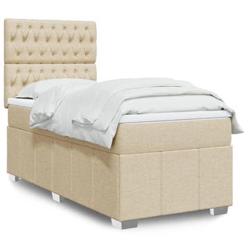 vidaXL Boxspring met matras stof crèmekleurig 100x200 cm, Verzenden