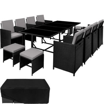 tectake Wicker zitgroep Palma 8+4+1 met beschermhoes - zwart, Tuin en Terras, Verzenden, Nieuw