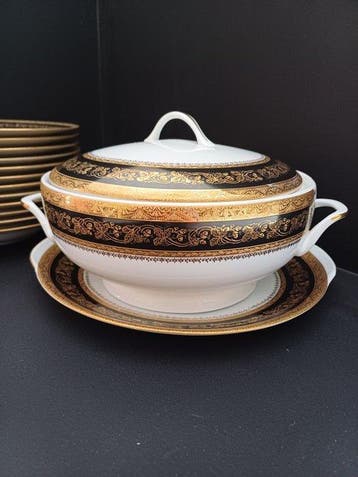 Limoges - Tafelservies voor 12 (12) - Porselein - Luxe zwart