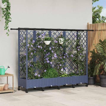 vidaXL Verhoogd Bed met Trellis en Dak Grijs 202,5 x 40 x, Verzenden