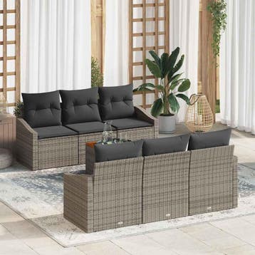 vidaXL Tuinbank Set 7 st Grijs poly rattan, Verzenden