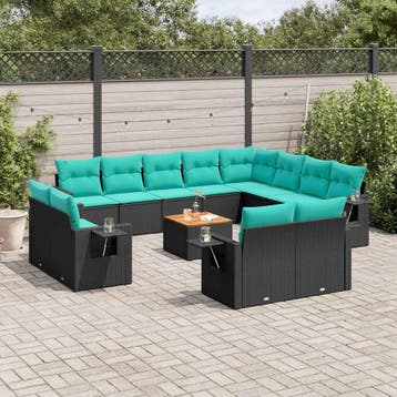 vidaXL 13-delige tuinbankset met kussens van zwart polyrotan, Verzenden
