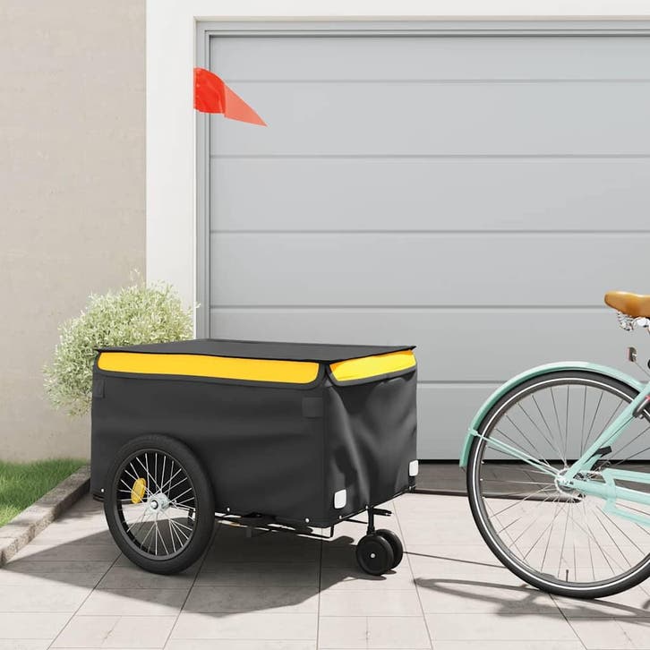 vidaXL Fietstrailer 45 kg ijzer zwart en geel, Vélos & Vélomoteurs, Accessoires vélo | Remorques, Envoi