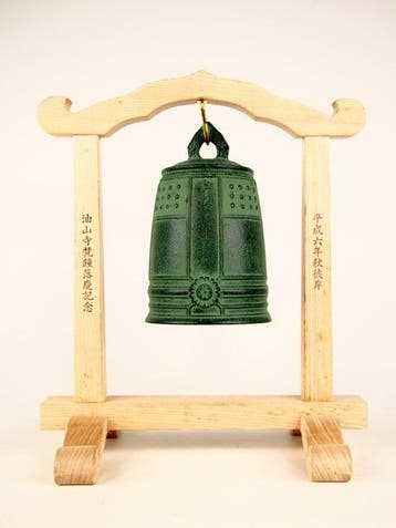 Altaarschel - Brons, Japanse tempelklok (Bonsh) met houten