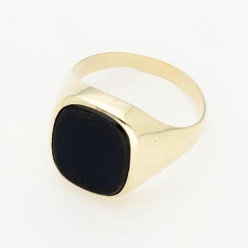 Ring - 14 karaat Geel goud - Onyx, Handtassen en Accessoires, Ringen, Nieuw