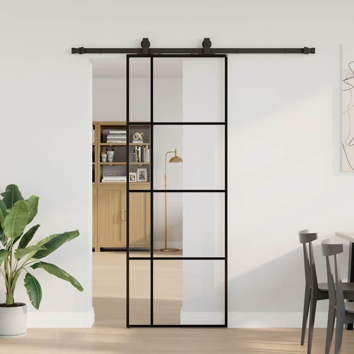 vidaXL Schuifdeur met beslagset 76x205 cm ESG glas zwart, Bricolage & Construction, Fenêtres & Moustiquaires, Envoi