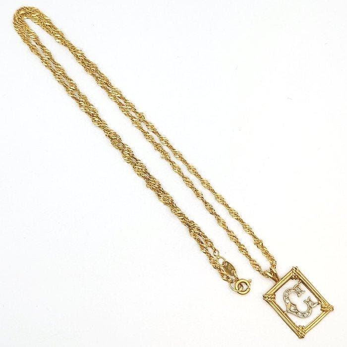 Ketting met hanger - 18 karaat Geel goud - 0.04ct. tw., Bijoux, Sacs & Beauté, Bijoux anciens