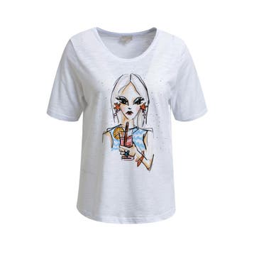 Milano Italy • wit t-shirt dame cocktail • S, Kleding | Dames, Verzenden, Wit, Maat 36 (S), Milano Italy