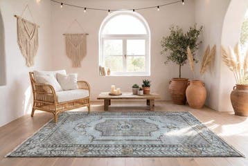 lichtblauwe vintage - Vloerkleed - 210 cm - 110 cm - met, Nieuw