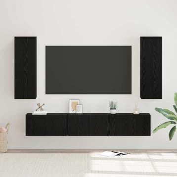 vidaXL Tv-meubelset 5 st Zwart Eiken Bewerkt hout, Verzenden, Nieuw