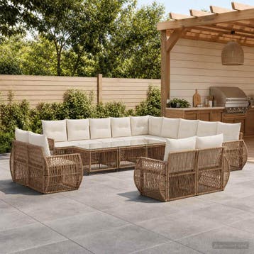 vidaXL Tuinbank Set 13 st Beige en Crème Wit poly rattan, Jardin & Terrasse, Verzenden