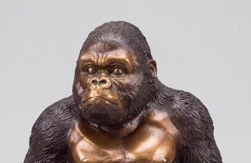Beeld, Exclusief bronzen sculptuur van een zittende gorilla