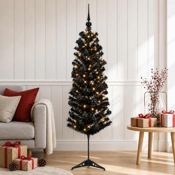 vidaXL Smalle kunstkerstboom met kerstbal 150 cm 150 LEDs, Verzenden, Nieuw