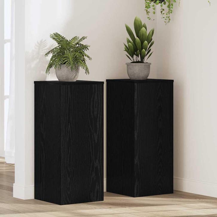 vidaXL Plantenstand 2 pcs Zwart Eiken 30 x 30 x 70 cm, Tuin en Terras, Bloembakken en Plantenbakken, Nieuw, Verzenden