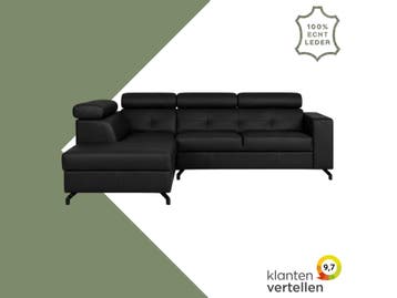 Leren hoekbank Nova - 2 zits arm rechts + longchair arm, Ophalen of Verzenden